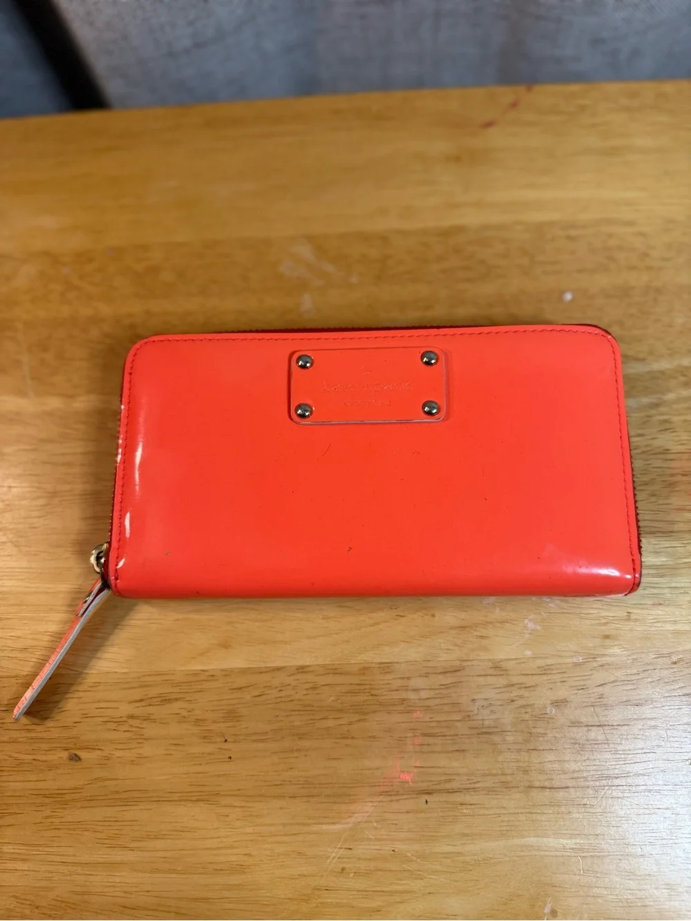 kate spade Bright Orange Patent Zip Wallet
